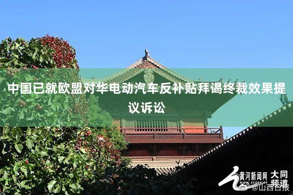中国已就欧盟对华电动汽车反补贴拜谒终裁效果提议诉讼